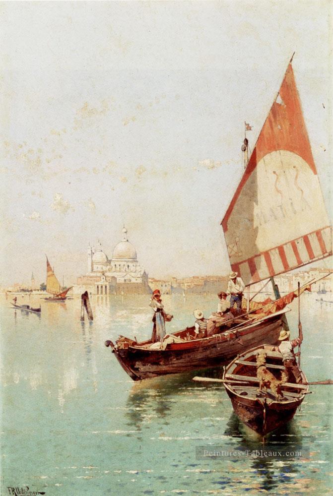 Voilier dans un paysage lagonien vénitien Franz Richard Unterberger Venise Peintures à l'huile